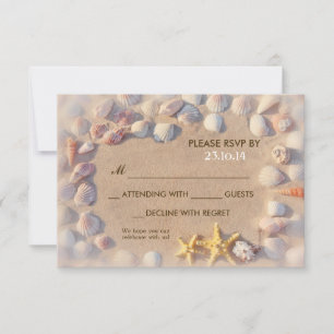 Hochzeits-RSVP mit Muscheln und Seesternen am Stra RSVP Karte