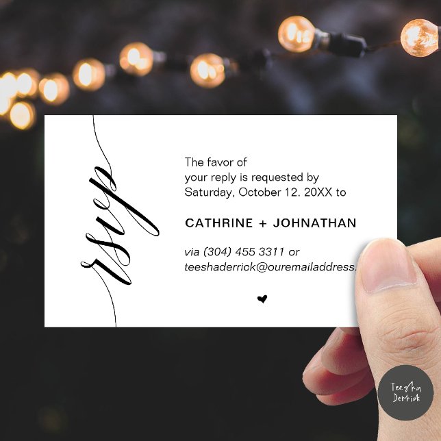Hochzeits-RSVP per Textnachricht oder E-Mail, Erin Begleitkarte (Wedding RSVP via Text Message, Phone  or Email, Reminder Enclosure Card in Black and White)