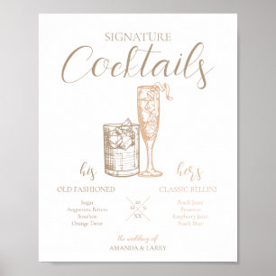 Hochzeits-Schild für Signature-Cocktails in neutra Poster
