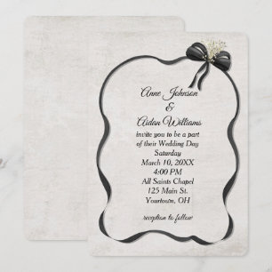 Hochzeits-Schleife und -Band in Schwarz mit Baby-A Einladung