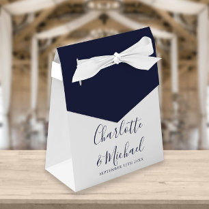 Hochzeits-Signatur-Script Elegant Navy Weiß Geschenkschachtel
