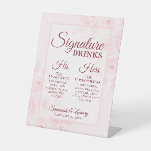 Hochzeits-Signature-Drinks Blush Pink Boho Pfingst Sockelschild