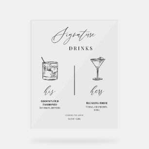 Hochzeits-Signature-Drinks-Menü-Tischschild zum Be Acrylschild