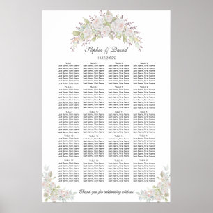 Hochzeits-Sitzordnung mit weißen rosa Rosen für 16 Poster