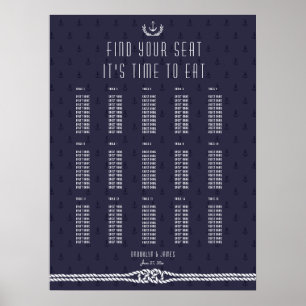 Hochzeits-Sitzordnung Nautical Blaues Ankerdesign Poster