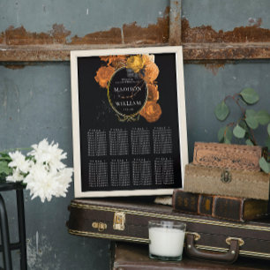 Hochzeits-Sitzordnung Schwarzes und goldenes Blume Poster