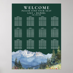 Hochzeits-Sitzplan Bergflorales Smaragdgrün Poster