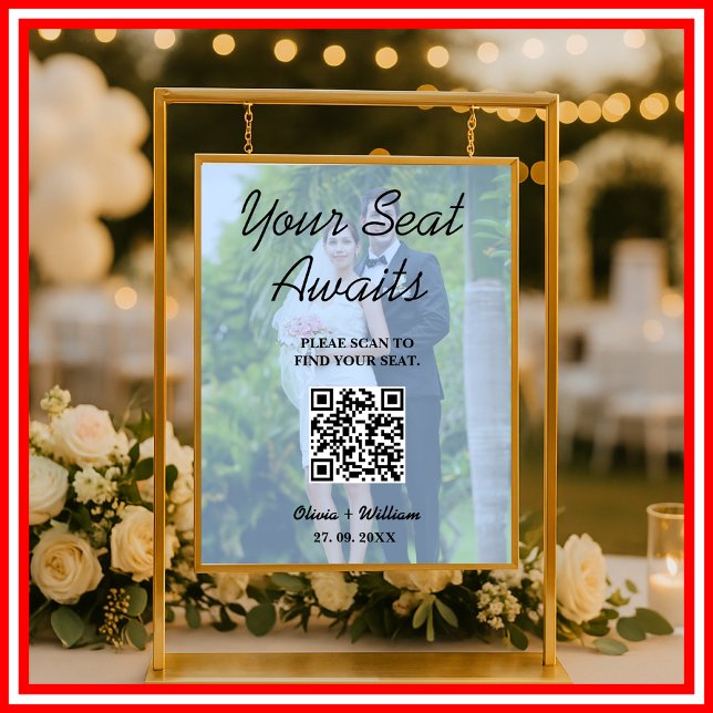 Hochzeits-Sitzplan Dusty Blue QR-Code-Foto  Poster (Von Creator hochgeladen)