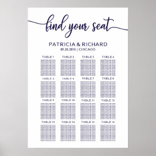 Hochzeits-Sitzplan Elegant Chic Navy Blau Poster