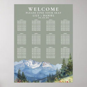 Hochzeits-Sitzplan im Bergflor-Sage-Grün Poster