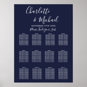 Hochzeits-Sitzplan im Navy-Blau-Signaturschrift-St Poster