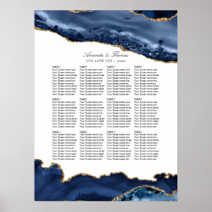 Hochzeits-Sitzplan Navy und Gold Achat Poster