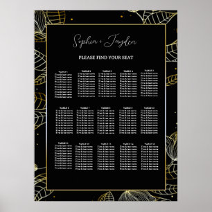 Hochzeits-Sitzplan Schwarz Gold Poster