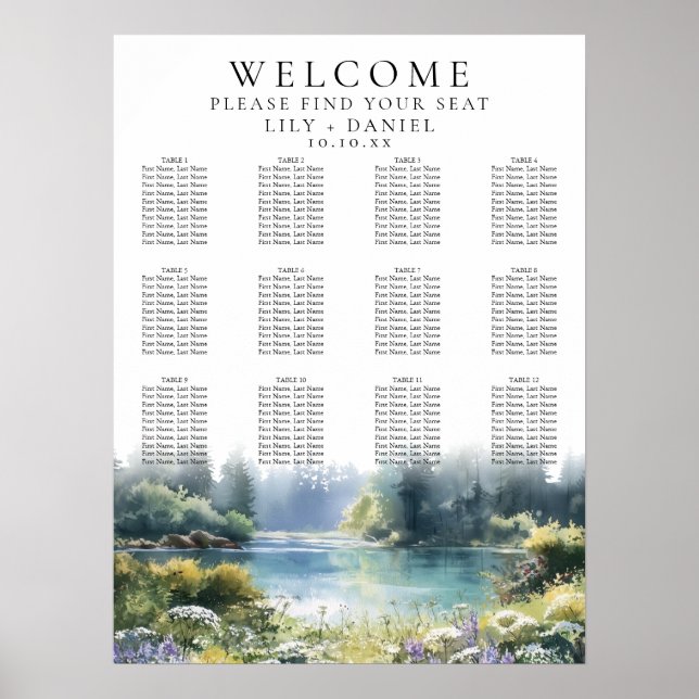 Hochzeits-Sitzplan Waldsee Wildblumen Poster (Vorne)