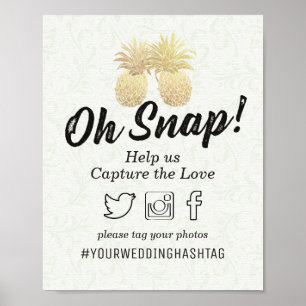 Hochzeits-Snap-Hashtag Vintage Gold Ananas Paar Poster