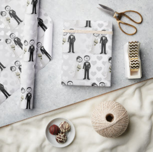 Hochzeits-Strichmännchen-Braut und Bräutigam auf H Geschenkpapier