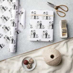 Hochzeits-Strichmännchen mit Trauzeugen-Hund Geschenkpapier