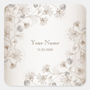 Hochzeits-Tan-Blumen-Herz-Muster Elegant Vintage Quadratischer Aufkleber