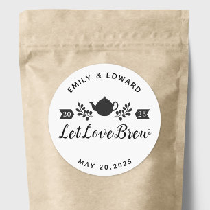 Hochzeits-Teebecher Favor mit 'Let Love Brew' Runder Aufkleber