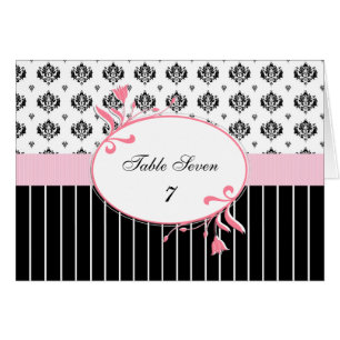 Hochzeits-Tischnummer-Schwarzweiss-Damast