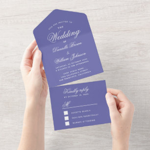 Hochzeits-Veilchen Elegante Kalligrafie RSVP All In One Einladung