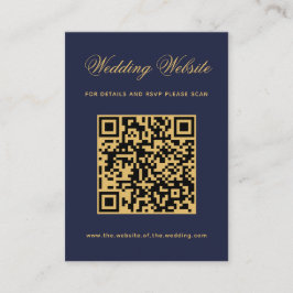 Hochzeits-Website Navy Blau Gold QR-Code Kalligraf Begleitkarte