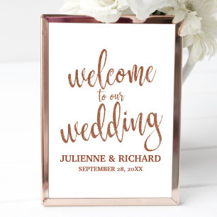 Hochzeits-Willkommen Kupfer-Glitter 8x10 Schild