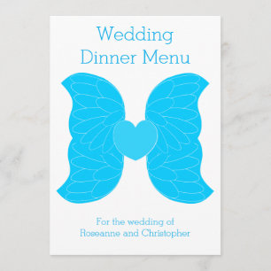 Hochzeitsabend Menü Blue Angel Wings Herzdesign Menükarte