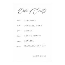 Hochzeitsablauf-Schild | Elegant Minimalistisch