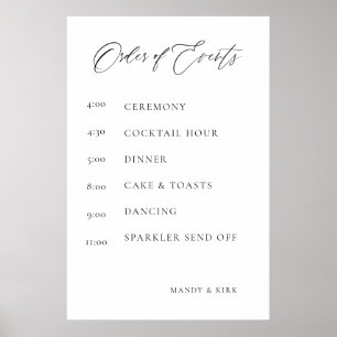 Hochzeitsablauf-Schild Elegant Minimalistisch Poster