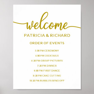 Hochzeitsablauf-Schild Goldene Kalligrafie Poster