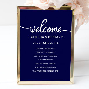 Hochzeitsablauf-Schild   Navy Blau Poster