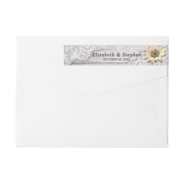 Hochzeitsadresse Etikett Spitze Sonnenblumen Holzl (Rückseite)
