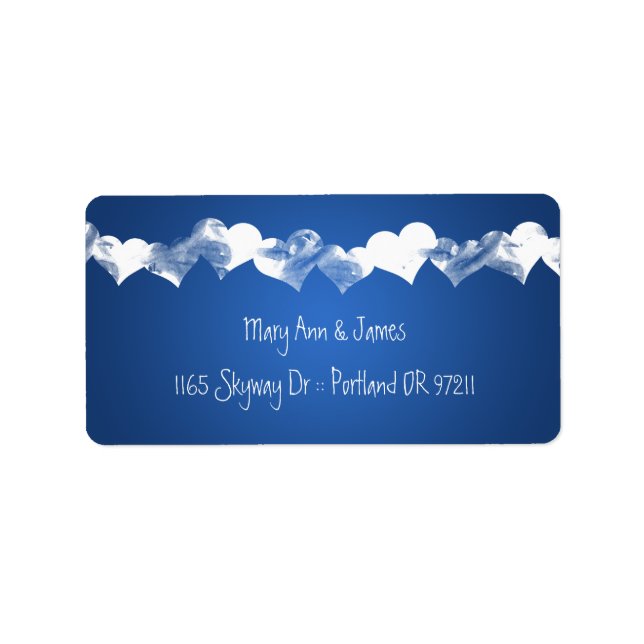 Hochzeitsadresse Grunge Hearts Blue Adressaufkleber (Vorne)