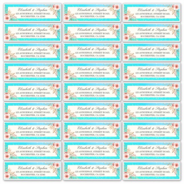 Hochzeitsadresse Label Modernes rosa Aquamarines,  (Vorderseite)