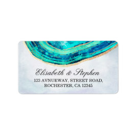 Hochzeitsadresse Watercolor Aquamarin & Gold Agate Adressaufkleber