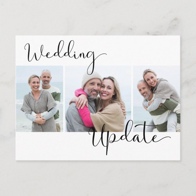 Hochzeitsaktualisierung 3 Foto Verspätete Hochzeit Postkarte (Vorderseite)