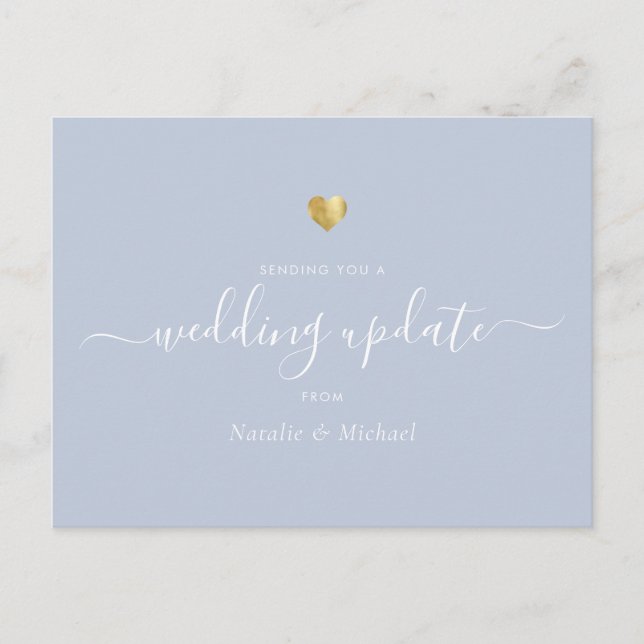 Hochzeitsaktualisierung Elegantes Script Gold Ligh Postkarte (Vorderseite)