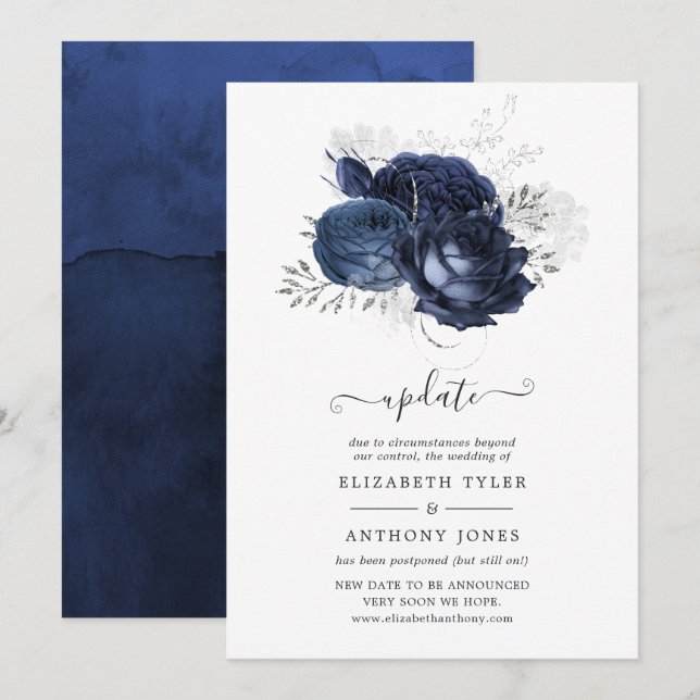 Hochzeitsaktualisierung für Navy und Imitate Glitz Einladung (Vorne/Hinten)