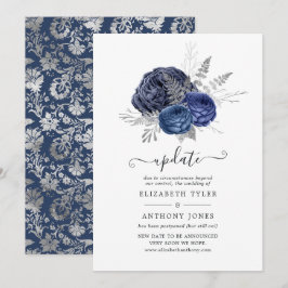 Hochzeitsaktualisierung für Navy und Silver Floral Einladung