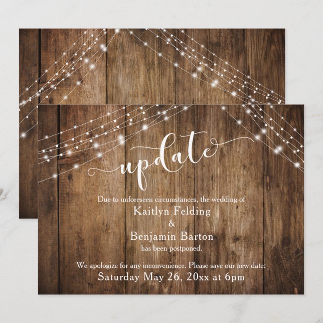 Hochzeitsaktualisierung, rustikales Holz und Licht Einladung (Vorne/Hinten)