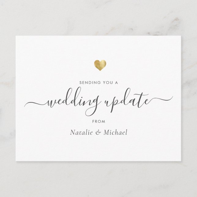 Hochzeitsaktualisierung verschoben Elegantes Skrip Postkarte (Vorderseite)