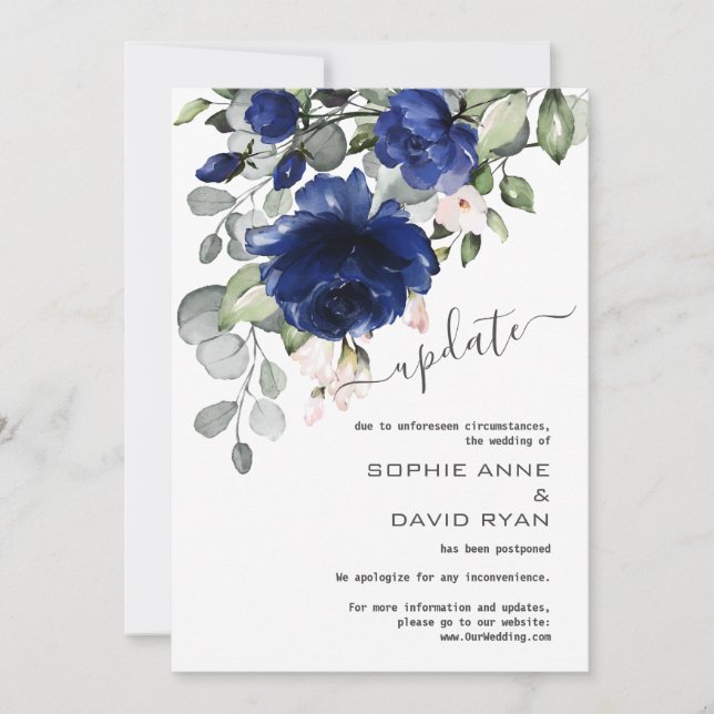 Hochzeitsaktualisierung verschoben Navy Blue Pink  Einladung (Vorderseite)