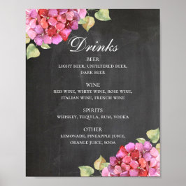 Hochzeitsalkoholgetränke im Chalkboard Bar. Rosa B Poster