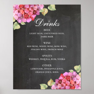 Hochzeitsalkoholgetränke im Chalkboard Bar. Rosa B Poster