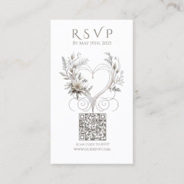 Hochzeitsangabe RSVP QR-Code-White-Blume mit Herz Visitenkarte