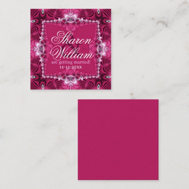 Hochzeitsankündigung in Rosa Romance Quadratische Visitenkarte (Vorne/Hinten)