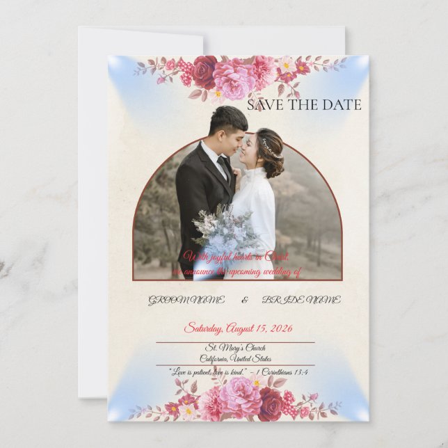 Hochzeitsankündigung Kirche Blush Rose Save The Date (Vorderseite)