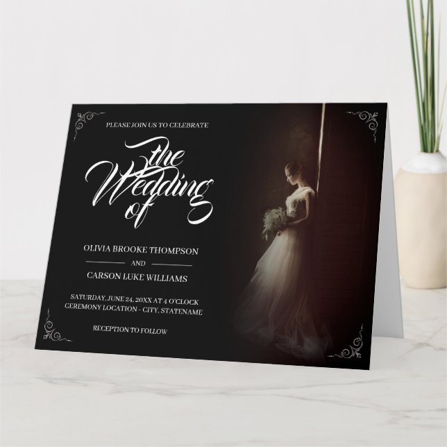 Hochzeitsankündigung mit stehender Braut - Klassik Karte (Vorderseite)