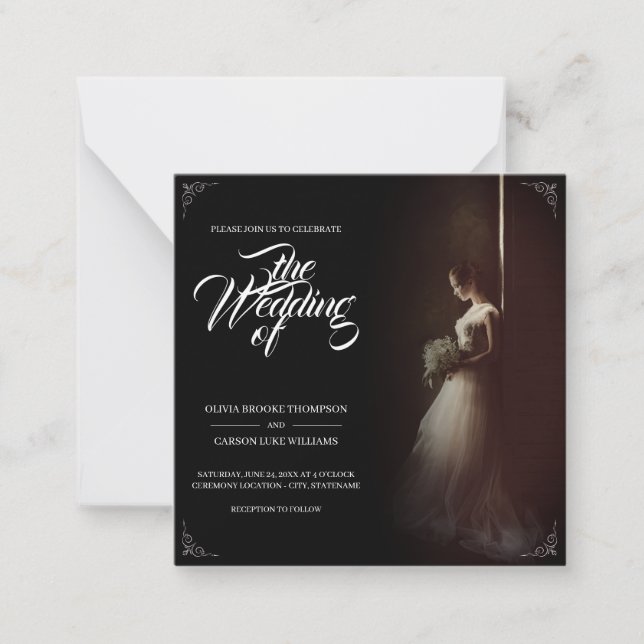 Hochzeitsankündigung mit stehender Braut - Klassik Mitteilungskarte (Vorderseite)